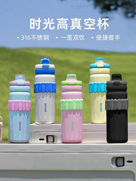 Shinpur Kids Water Bottle - 316 Stainless Steel, 550ml, Dual Straw & Sip Lid, 5 Colors